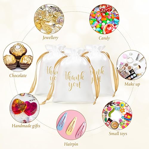 Miniatura 4 de Sieral 50 Piezas Bolsas de Regalo de Satén de Agradecimiento con Cordón Bolsas para Joyas y Dulces para Mujeres Navidad Boda Baby Shower Cumpleaños