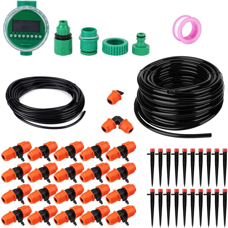 Pilipane Irrigation Timer Controller Kit Automatic Watering System Drip Irrigation for Garden Plants PVC Polyformaldehyde Material 20m Hose