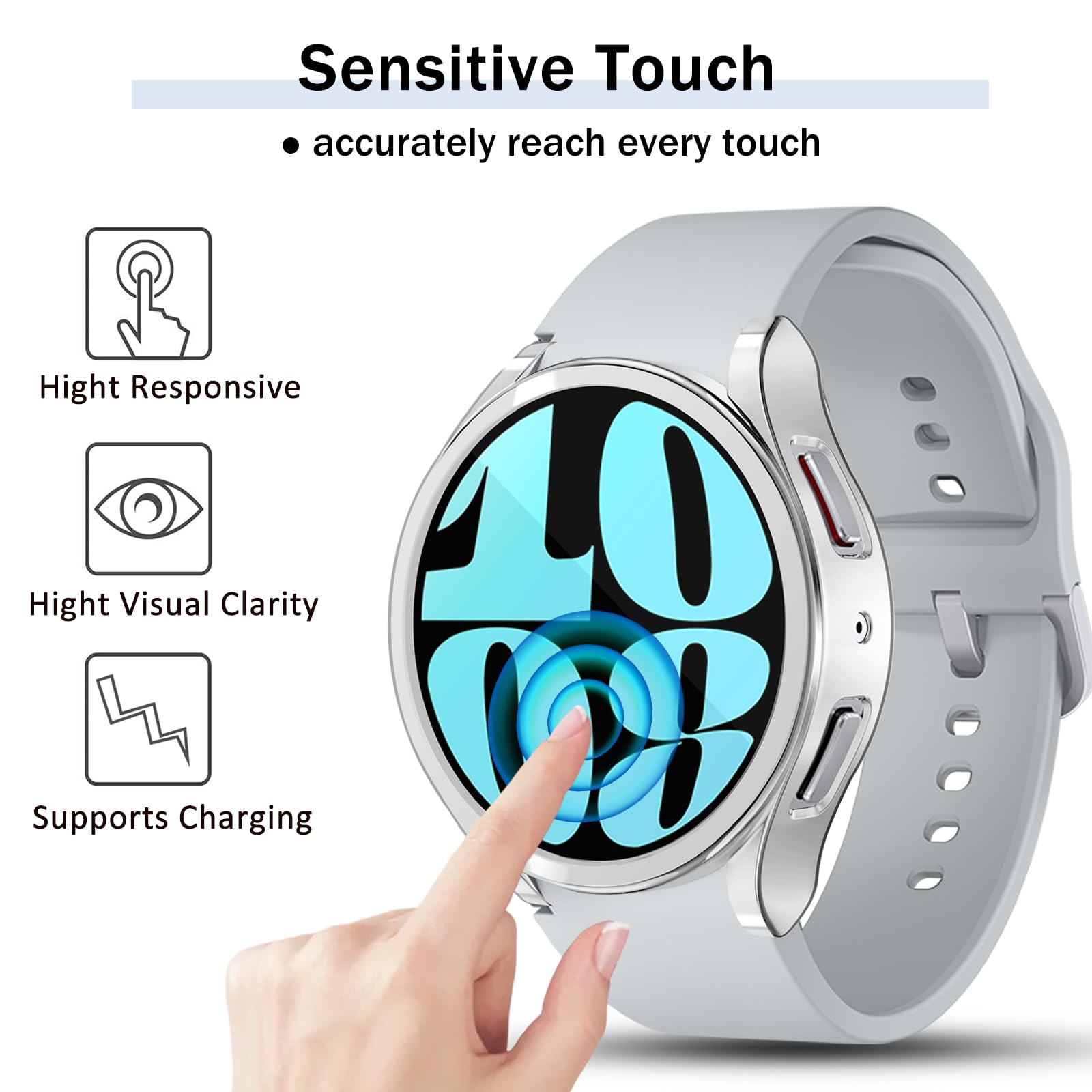 RIHCONE Series Lot de 10 coques compatibles avec Samsung Galaxy Watch 6 (44 mm 2023) résistante aux chocs et aux chocs avec protecteur d'écran HD, accessoires pour Samsung Watch 6 (44 mm, 44 mm)