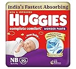 Huggies Complete Comfort Wonder Pants | Pant Style Baby Diapers Newborn Size (NB/XS), 90 Count | India’s Fastest Absorbing Diaper, Prevents Diaper Rash, Ideal for 0-5 Kgs