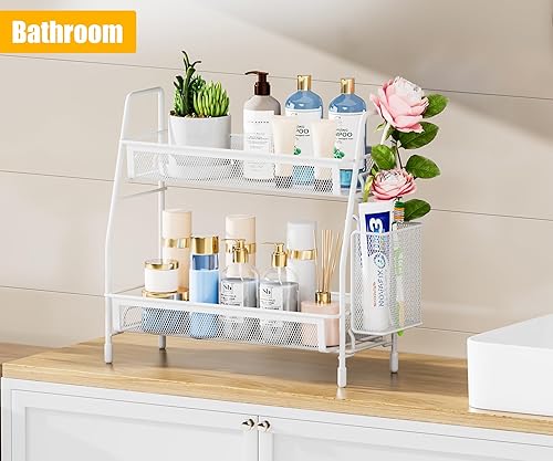 Miniatura 2 de Famhap Organizador de encimera de baño, organizador de baño con cesta lateral, organizador de encimera de cocina, organizador de estante de especias