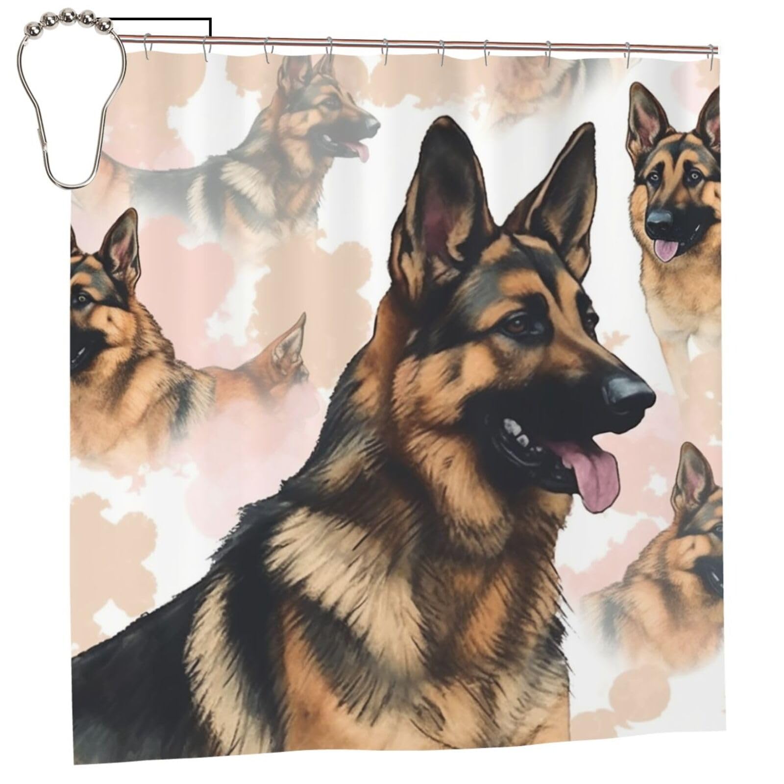FodPand German Shepherd Dog Lovers Shower Curtain 70"x70" Waterproof Long Bathroom Curtain Heavy Duty Thick Cloth Bath Curtain Set with Hooks, Modern Abstract Art Pattern Bathroom Shower Curtains