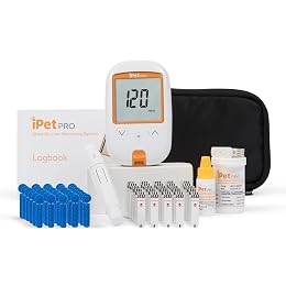 iPet PRO Blood Glucose Monitoring System Designed for Dogs & Cats| Includes Meter, 2 AA Batteries, User Guide, Log Book, 25 Test Strips, Control Solution, Lancing Device, 30 28G Lancets, Carrying Case