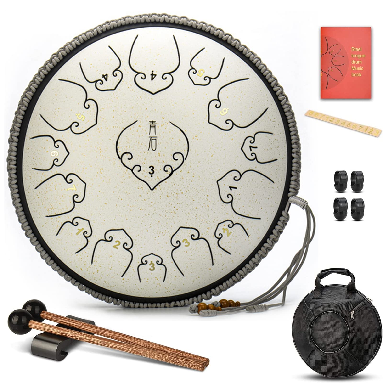 Tambor De Lengüetas, Handpan De Acero 14 Pulgadas 15 Notas C Chiave Tambores De Hendidura Tongue Drum Instrumento De Percusión con Baquetas Y Bolsa para Yoga,Meditación