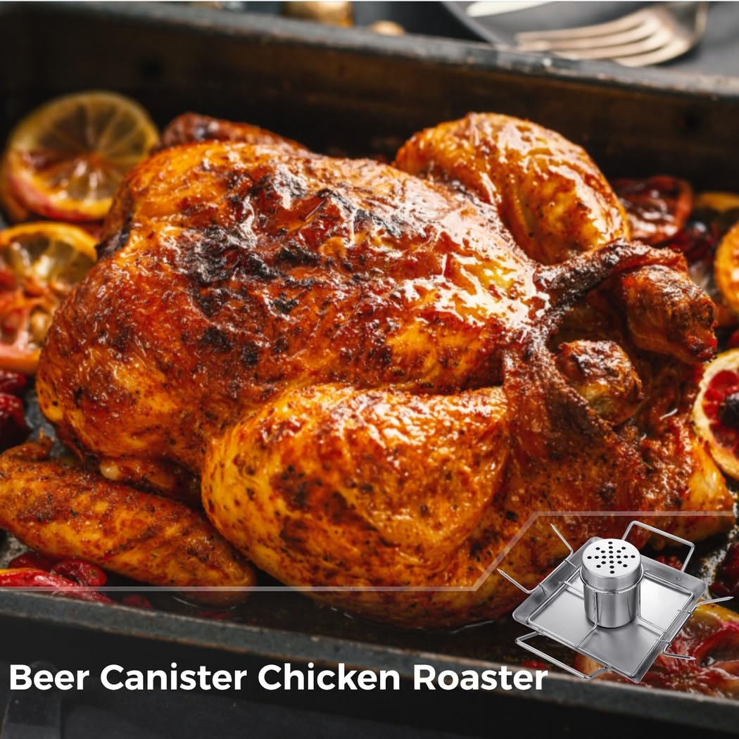 Juego profesional de soporte para pollo y sartén para asar pavos: lata de cerveza y pollo asador