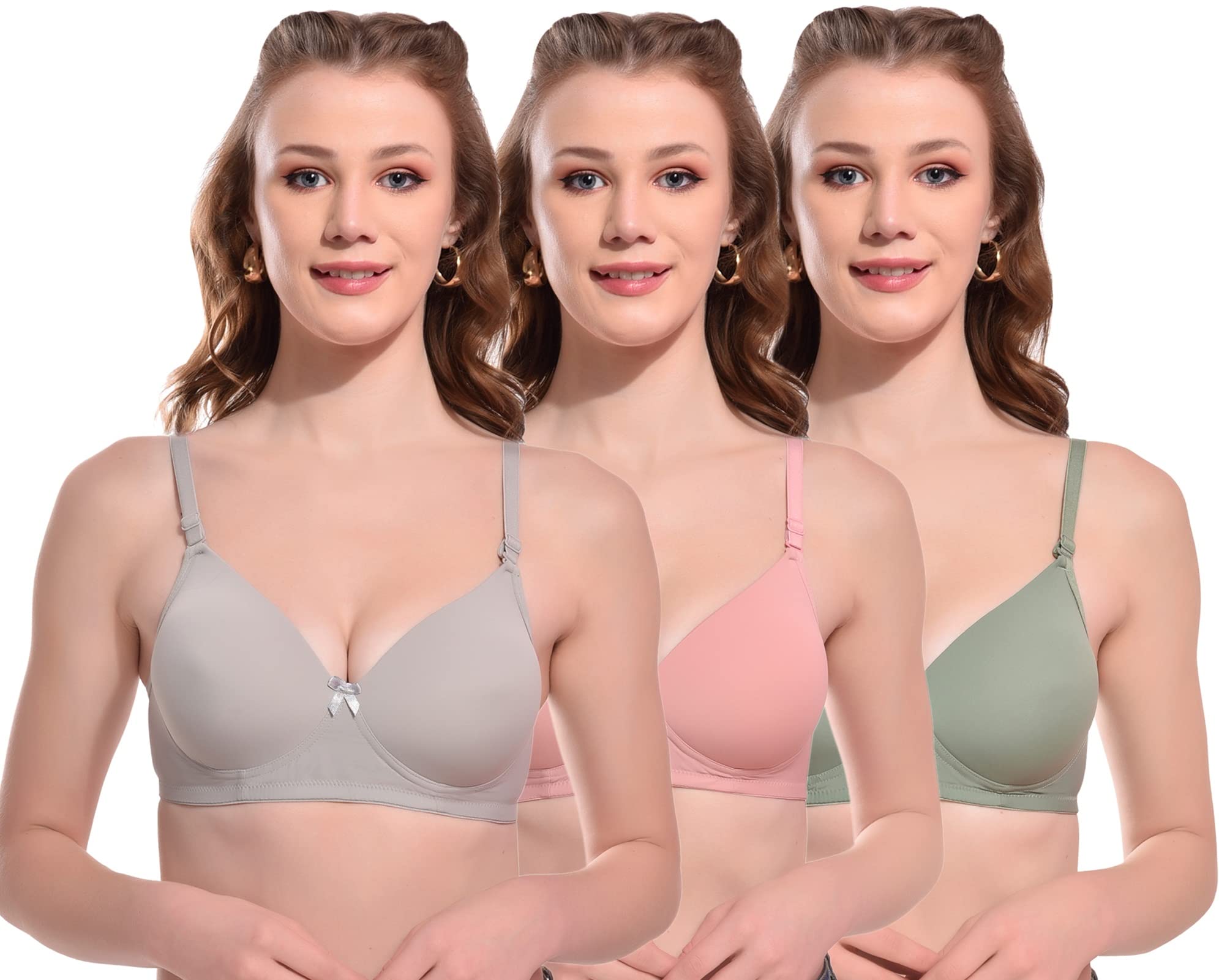 SoftskinWomens Nylon Spandex Padded T-Shirt Bra (Pack of 3)
