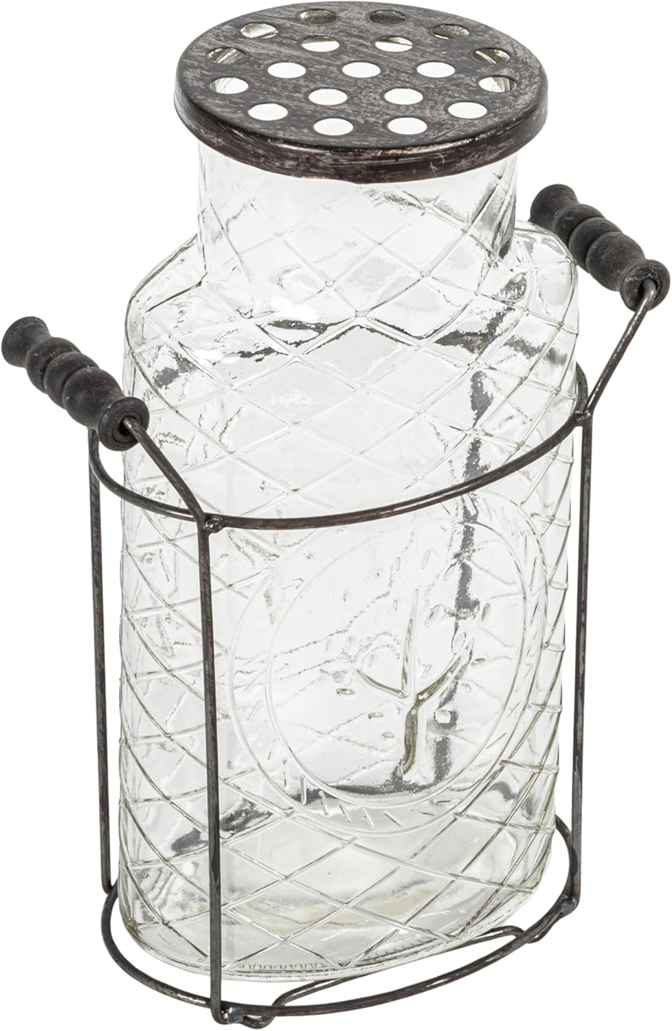 Creative Co-Op Glass vase in Metal Stand with Metal Frog Lid