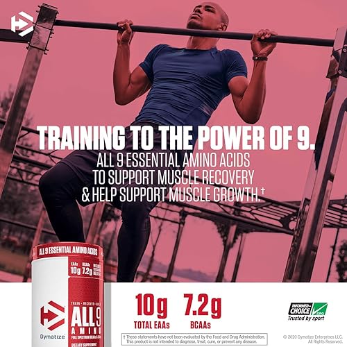 Miniatura 5 de Dymatize All9 - Amino de 025oz de BCAA 035oz de aminoácidos esenciales de espectro completo por porción para recuperación y síntesis óptima de