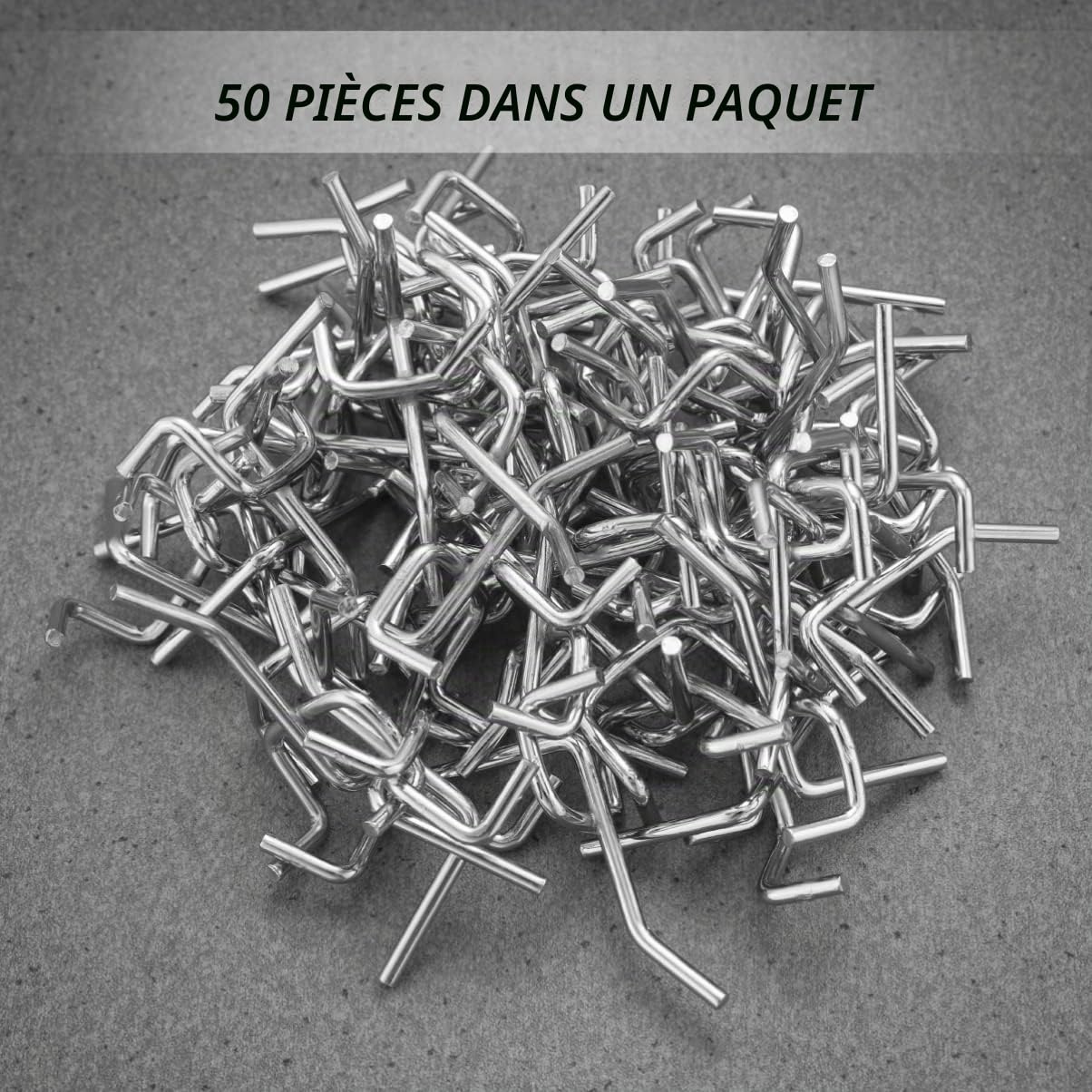 50 pcs Crochets pour panneaux perforés Crochets en métal pour Panneau perforé accessoires pour panneaux perforés crochets de garage Organisation doutils