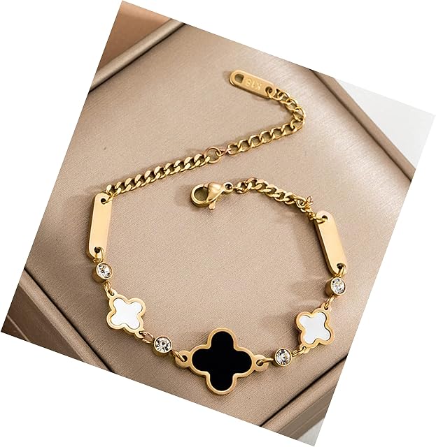 ESTART 18K Gold Plated Adjustable Four Leaf Clover Bracelet Fashionable Titanium Steel Bracelet Gift for Women Birthday Mothers Day Valentines Day