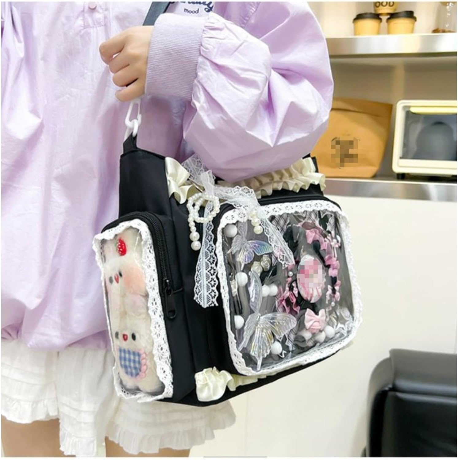 Lace itabag ruffle Shoulder Purse， Pin display bag with Insert Anime badge Display - Image 6