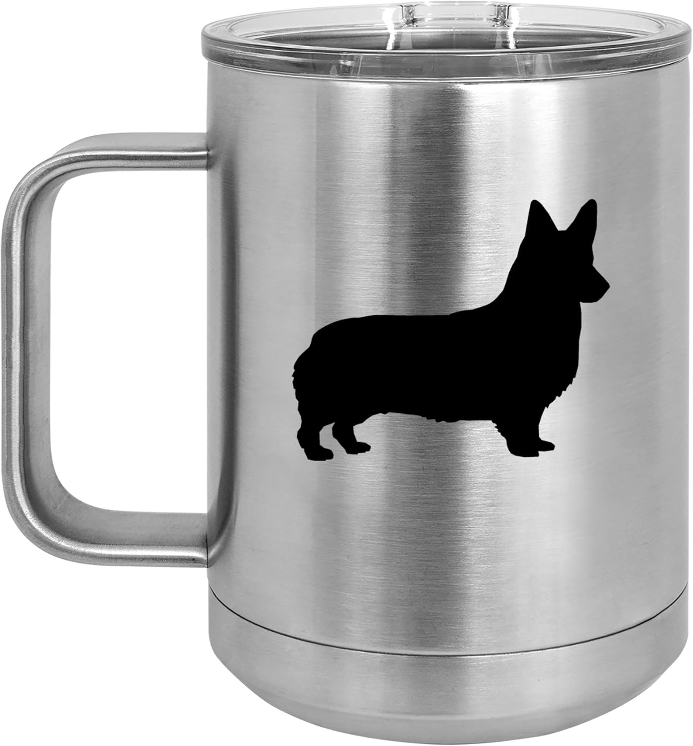 15 oz Tumbler Coffee Mug Travel Cup With Handle & Lid Vacuum Insulated Stainless Steel Corgi (Black)