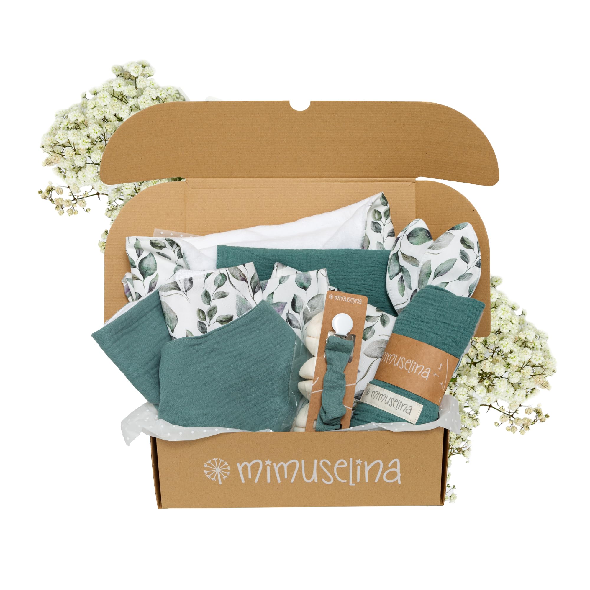 MIMUSELINA Pack Neugeborenen Geschenk | Baby Geschenk Mädchen oder Junge | Babygeschenke zur Geburt & Baby Shower | Geschenkbox verfügbar in verschiedenen Größen | Amazonia, Large