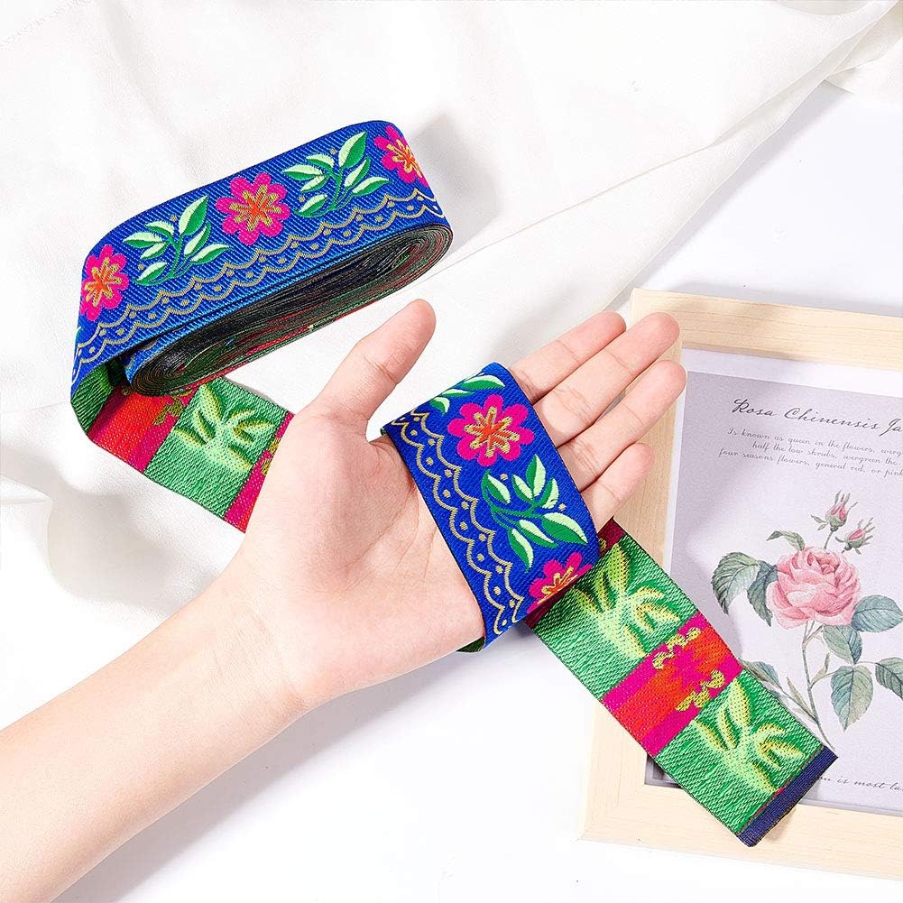 GORGECRAFT 1 bundle 7m Long Floral Embroidered Jacquard Ribbon Vintage Woven Trim 2inch wide Fabric for Embellishment Craft Supplies (DarkBlue) - Image 4