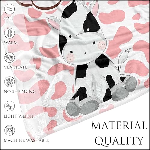 Miniatura 5 de Artsadd Manta personalizada con estampado de vaca con nombre, manta de bebé personalizada para niñas y niños, manta de vellón con estampado de vaca