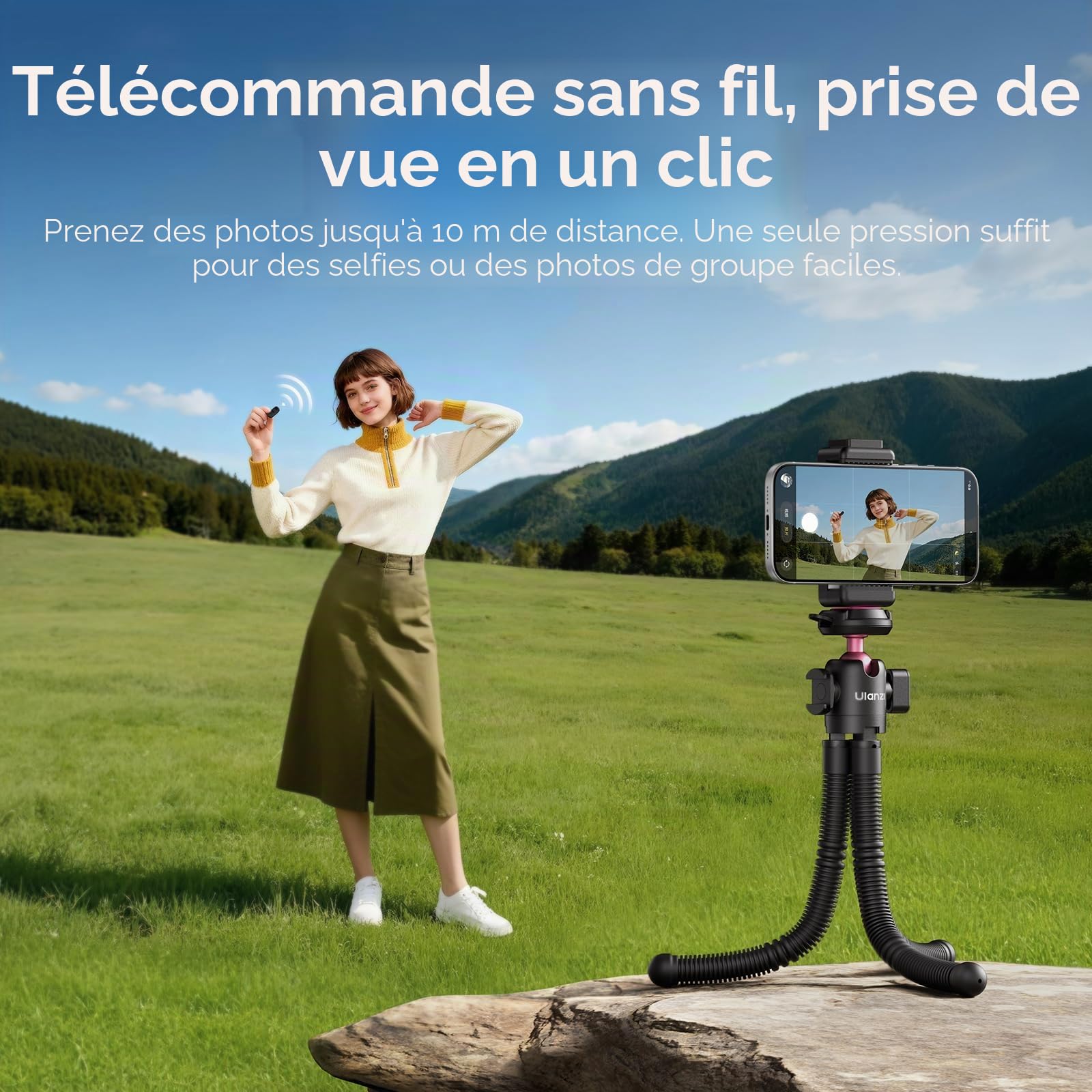 ULANZI MT91 Trépied Smartphone Flexible avec Télécommande Bluetooth, Trépied pour Appareil Photo Octopus avec système de Fixation Rapide, Mini Trépied W Adaptateur pour Caméra d'action
