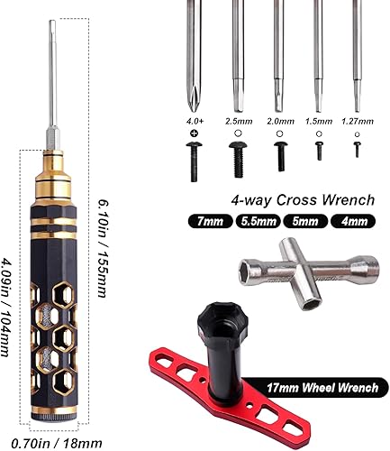 Miniatura 7 de Juego de destornilladores RC 5 en 1 de 1.27 (0.05 pulgadas)/1.5/2.0/0.098 in hexagonal de 0.157 in Phillips y bandeja de tornillos RC y llave de