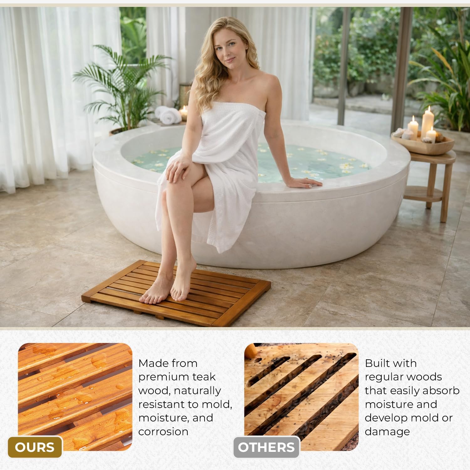 Teak Shower Mat-Signature Collection-SpaTeak Bath Mat-Wood Bath Mat for Home Indoor or Outdoor
