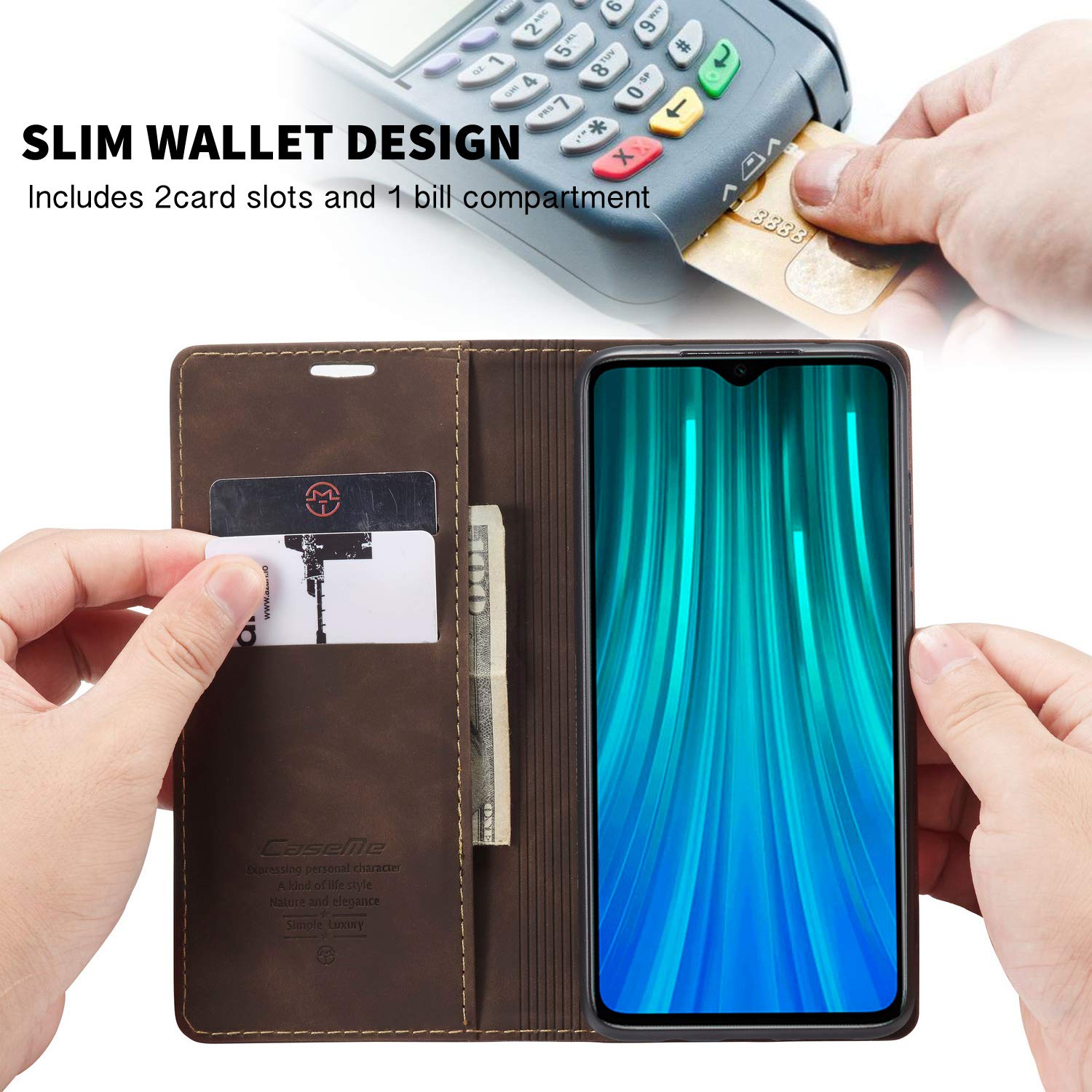 Leder-Hülle Für Xiaomi Redmi Note 8 2021 – Klappcase Mit Standfunktion & Kartenfächern In Braun