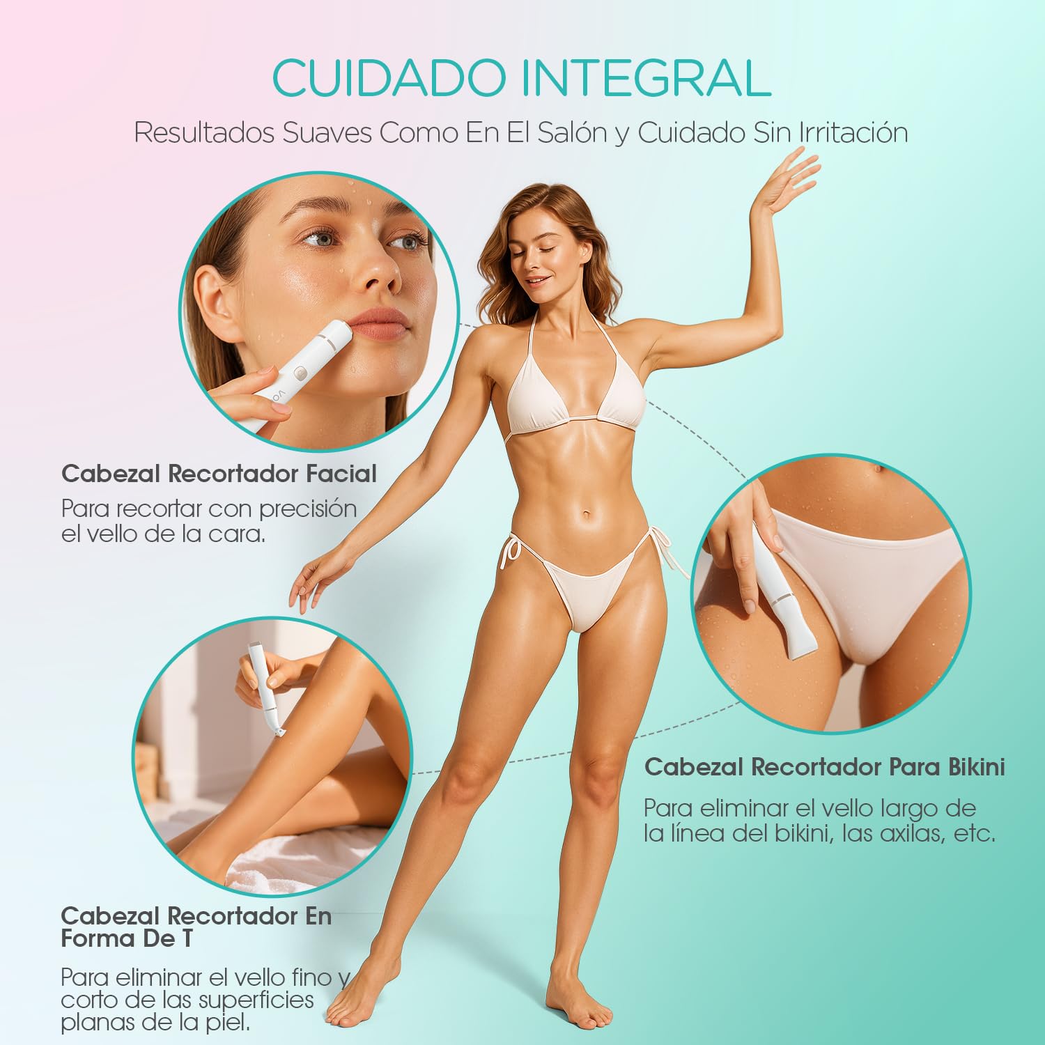 VOGOE Rasuradora Mujer Zona Intima, Afeitadora Mujer 3 en 1 para Cuerpo, Cara y Área del Bikini, Afeitadora Electrica Mujer Recargable, Compacta e Impermeable (Blanco)