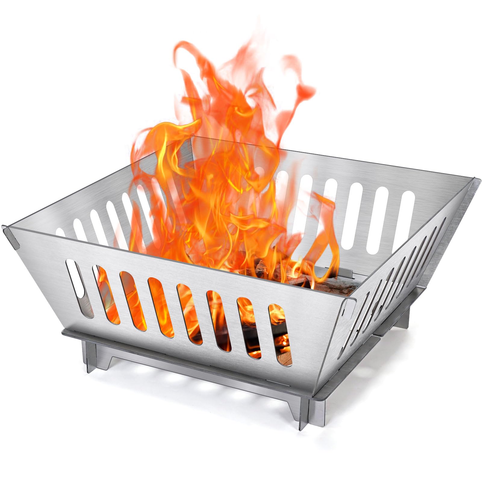 Photo 1 of Portable Fire Pit for Camping-17 Inch Collapsible Firepits for Outside Outdoor Indoor Wood Burning BBQ Camping Travel or Picnic Folding Foldable Fire Pits Bonfire of Backyard Patio (Silver) Trapezoid S-17.1"