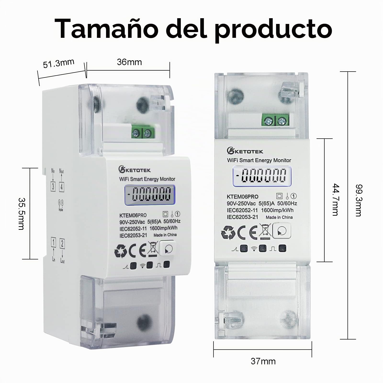 KETOTEK Smart Medidor de Energía Bidireccional WiFi Medidor de Electricidad Monofásico Medida de Consumo Electrico Carril Din Digital LCD Contador de Corriente Kwh Meter