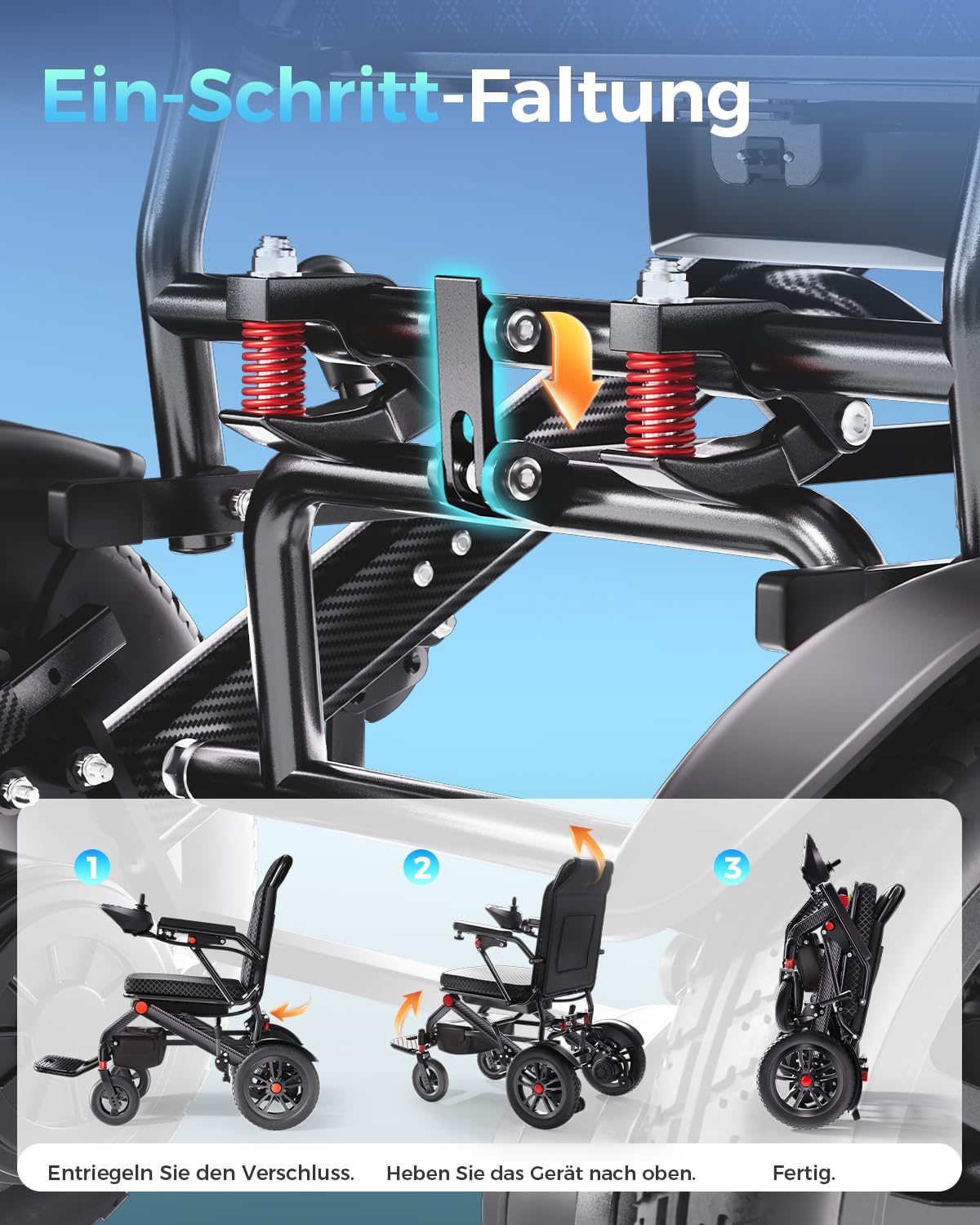 19KG Klappbar Ultraleichter Elektrischer Rollstuhl mit 20Ah Lithium-Akku | Reichweite 25 km, Zuhause & Außenbereich, Elektrische Rollstuhl aus Aluminium