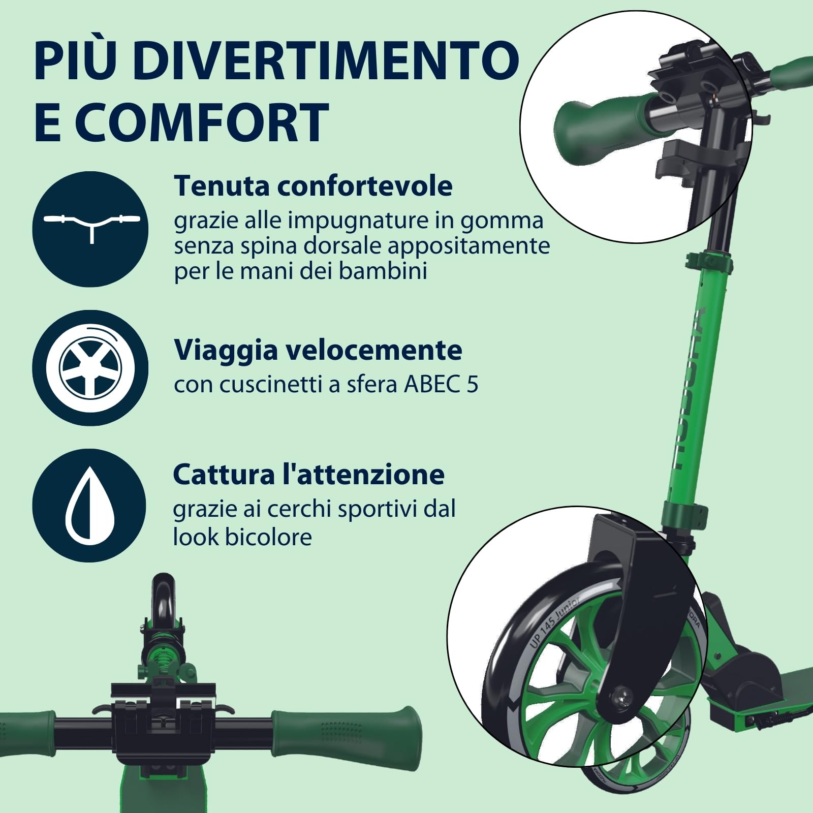 HUDORA Monopattino Up 145 Junior - Monopattino per bambini dai 3 anni sicuro e di qualità - Monopattino pieghevole con rotelle da 145 mm - Monopattino regolabile per ragazzi/e fino ai 60 kg