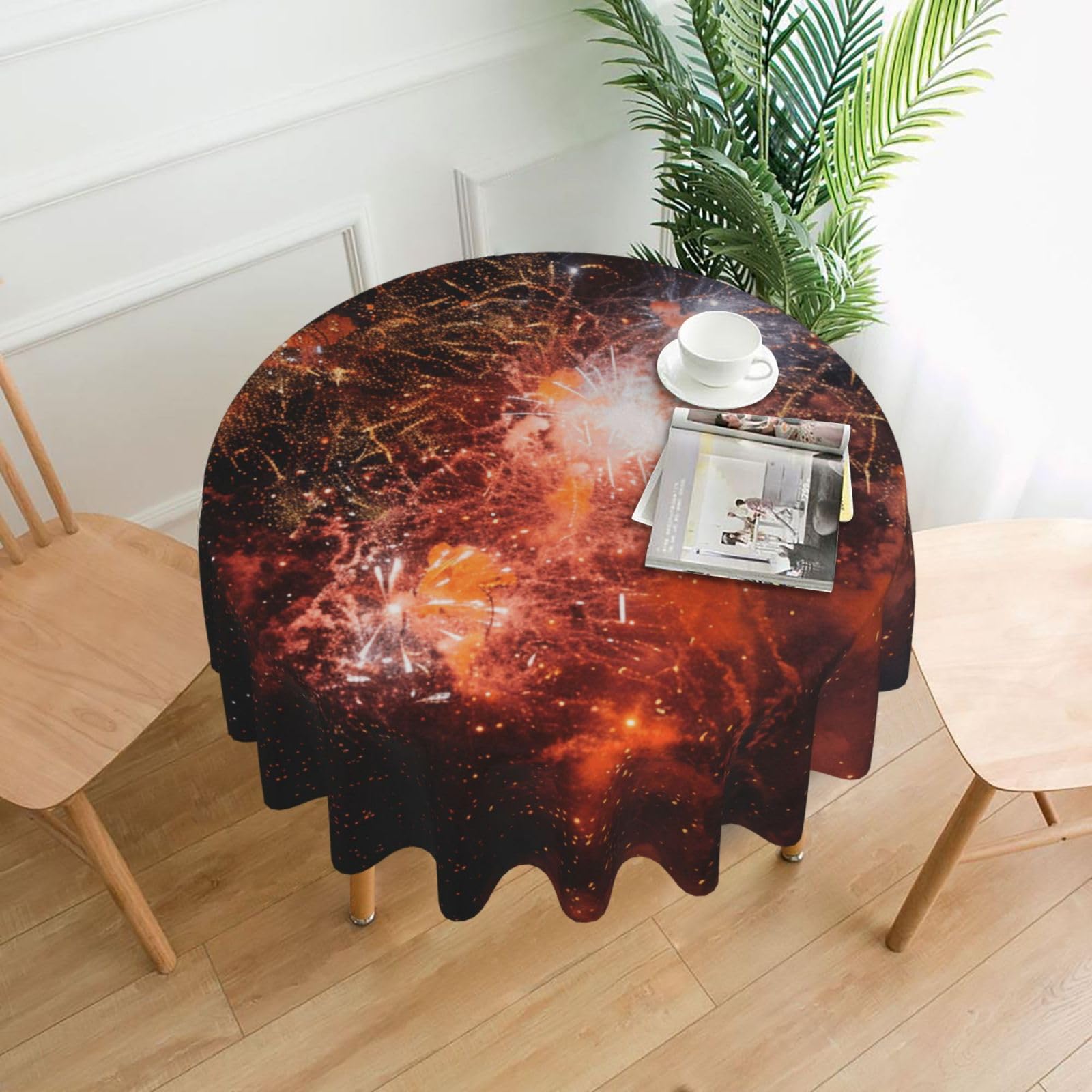 WPKJU Fireworks Printed Round Tablecloth 60 in Water Resistant Table Cover Washable Table Cloth for Dining Tables