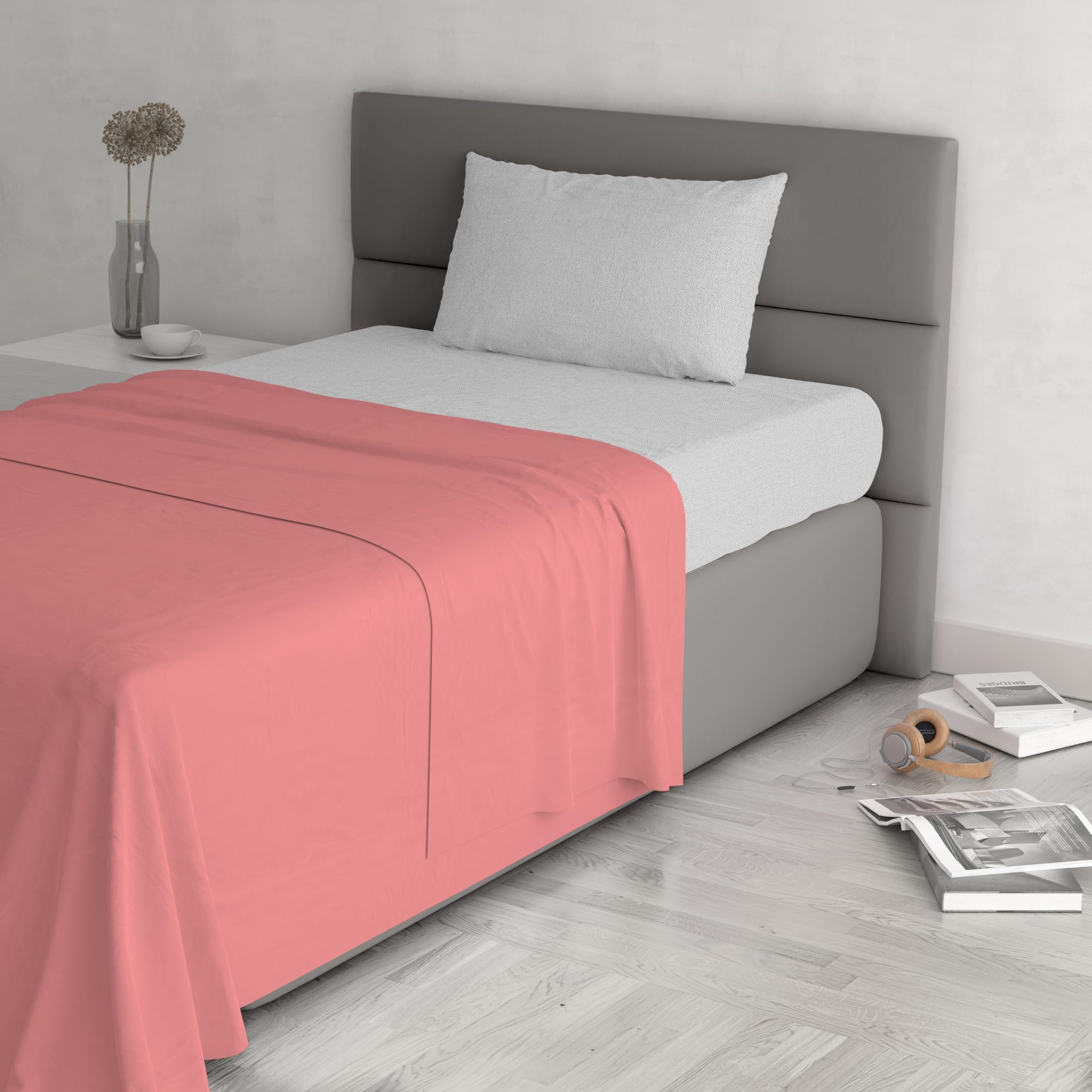 Trend Chic Bedding Set, 100% Cotton, Made in Italy, Double Bed, Coral, King single