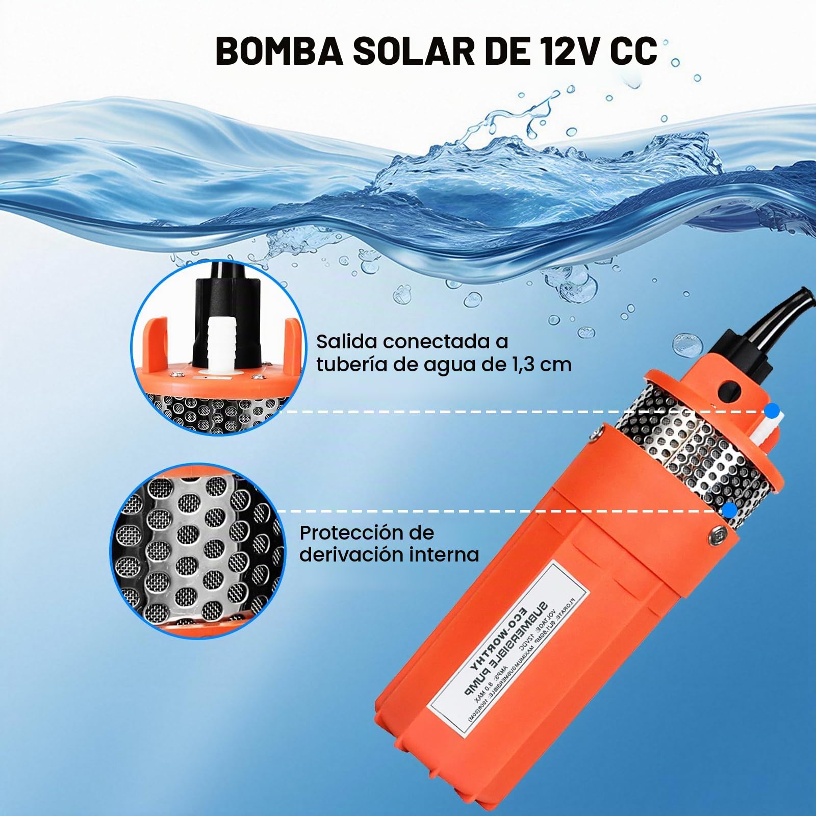 DCHOUSE Bomba Solar 12V para Pozo Profundo, Bomba Sumergible 96W con Panel Solar 100W, Ideal para Riego y Suministro de Agua