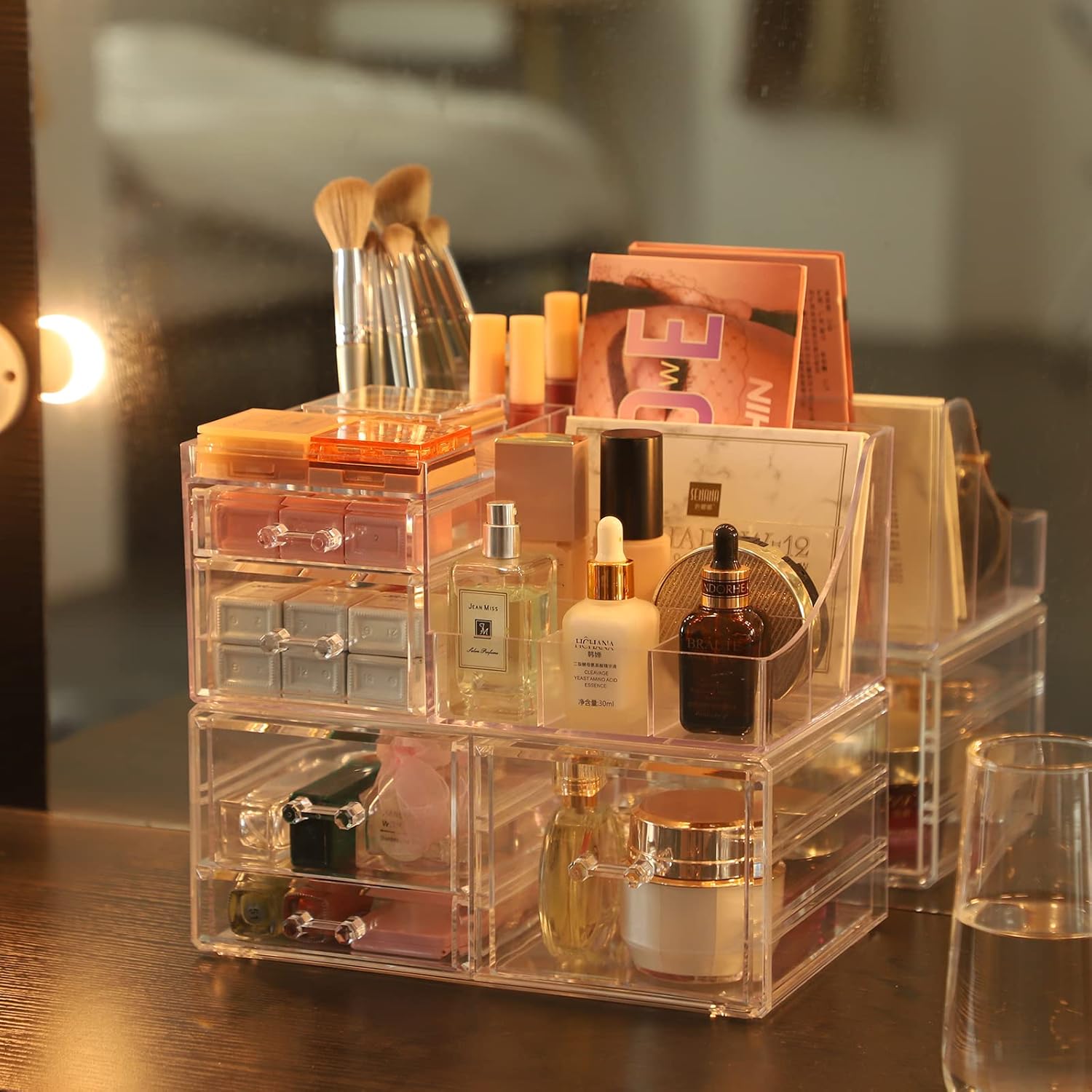 PENGKE Clear Makeup Organizer With Drawers,Stackable Cosmetic Storage Display Case for Vanity, Bathroom Counter or Dresser,Countertop Holder for Lipstick,Brushes,Eyeshadow,Nail Polish and Jewelry : Beauty & Personal Care