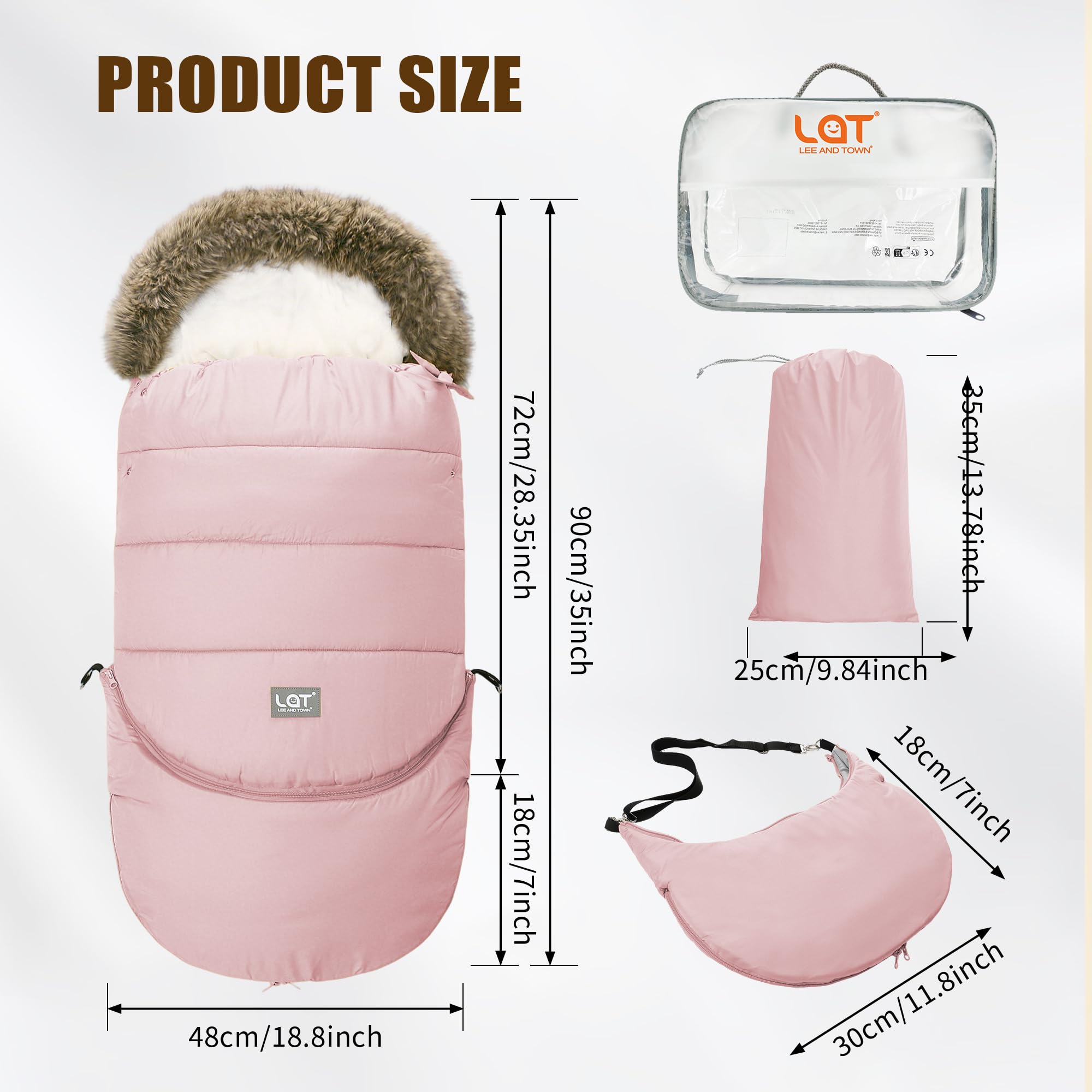 LAT Baby Warm Bunting Bag Universal,Extended and Removable,Stroller Sleeping Bag Cold Weather,Waterproof Toddler Footmuff - 3