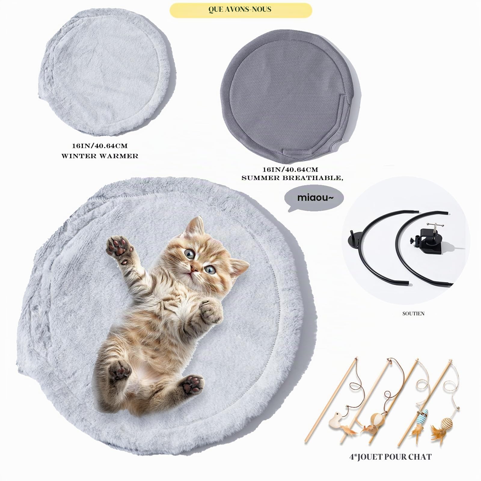 Lit de bureau pour chat avec cadre en acier réglable en fausse fourrure douce - Lit suspendu pour chats d'intérieur - Hamac parfait pour votre bureau et animaux de compagnie - Meuble moderne et unique