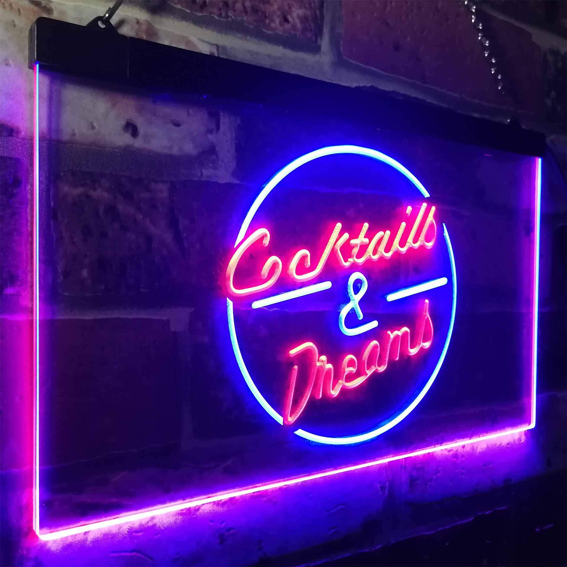 Cocktails & Dreams Bar Decoration Dual Color LED Enseigne Lumineuse Neon Sign Bleu et rouge 600 x 400mm st6s64-i0079-br