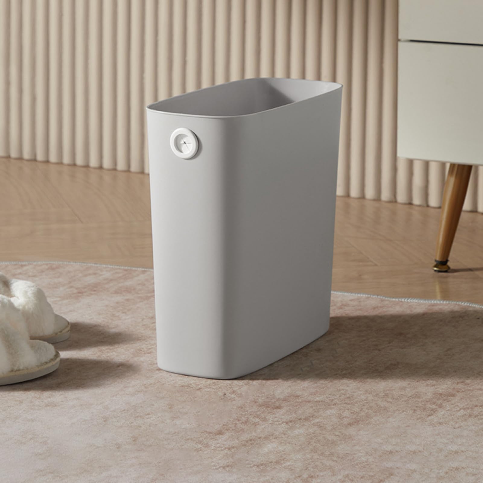 Piccolo Cestino per Rifiuti, 28×27×13cm Cestino Sottile Può Cestino per Rifiuti Rettangolare in Plastica Sottile Cestino Spazzatura per Bagno o Cucina, Letto, Ufficio (Grigio)
