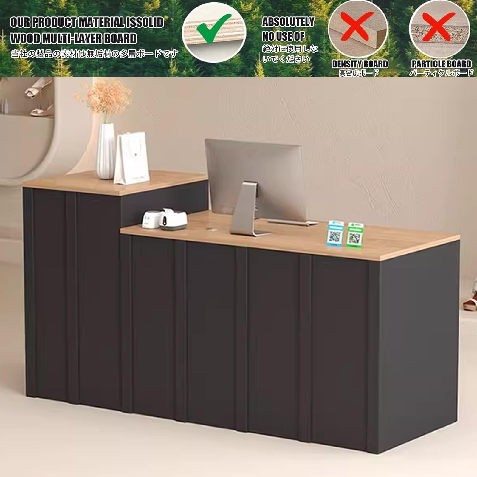 Moderno banco reception con cassetti chiudibili – elegante banco cassa per il front office e la hall – soluzione di archiviazione per aziende da 100 cm