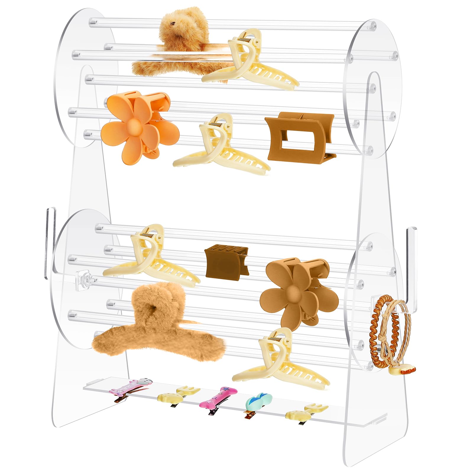 Lineshading Acrylic Claw Clip Holder 360 Degree Rotating Claw Clip Organizer Hair Accessories Organizer Storage Display Clear Stand for Women Vanity Dressing Table(Round Style)