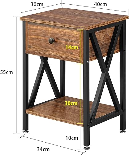 Miniatura 95 de VECELO - Juego de mesita de noche moderna de 2 piezas con cajón para sala de estar, dormitorio, marco de metal industrial, mesa, color marrón