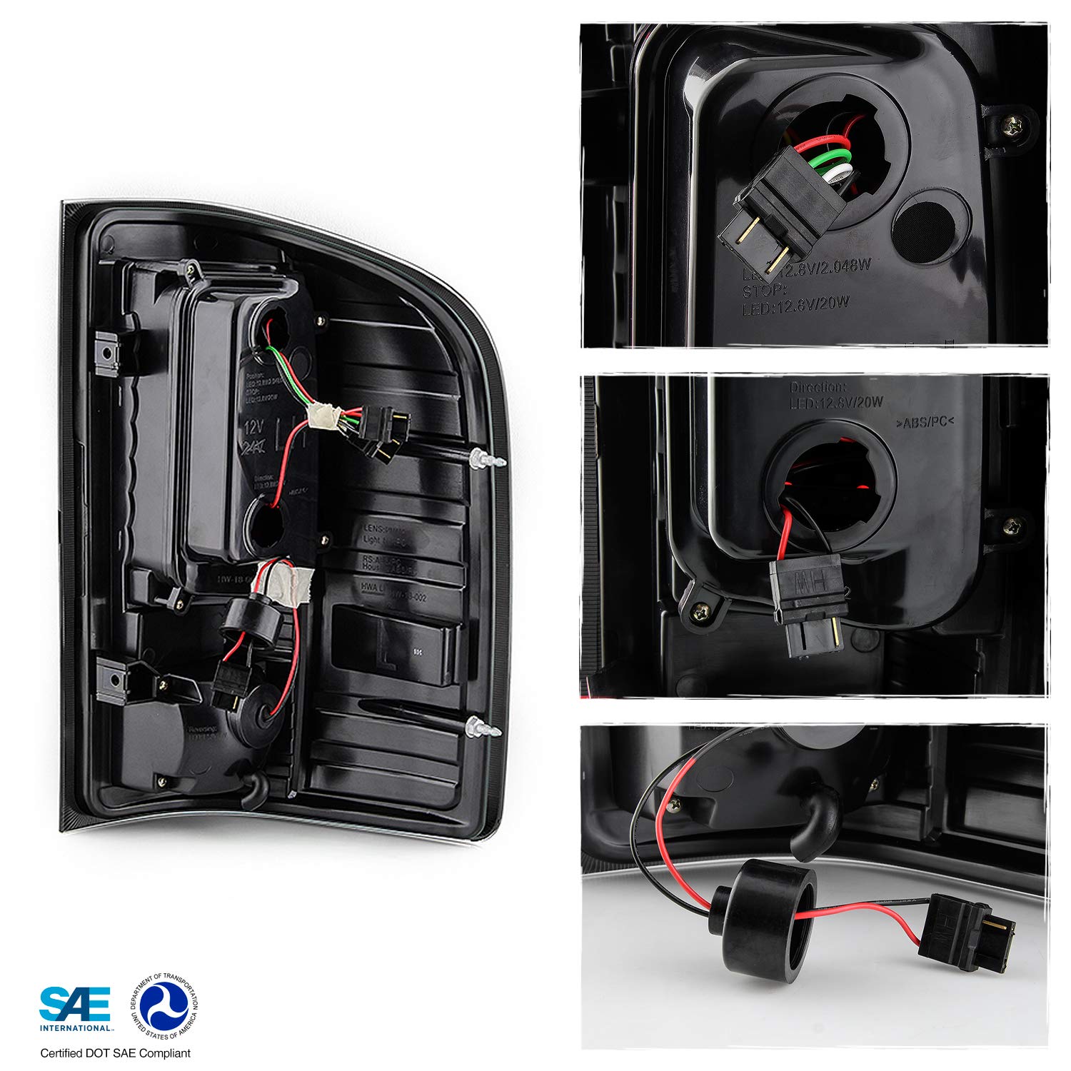 AKKON Black Smoke LED Tail Lights For 2007-2014 Chevy Silverado & GMC Sierra 2500/3500 HD – Pair, Midnight Black Housing