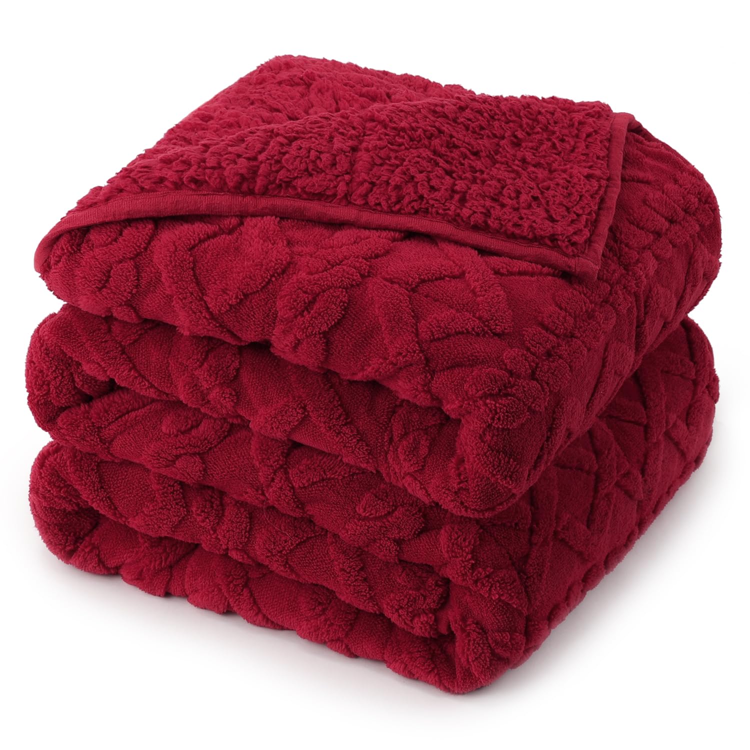 Photo 1 of 15 lbs Weighted Blanket for Adults, Dual Sided Soft Fuzzy Sherpa Weighted Blankets Full Size with Jacquard Pattern, Cozy Winter Weighted Blanket for Sofa Bed, Ceramic Beads, 48 x 72 inches, Red