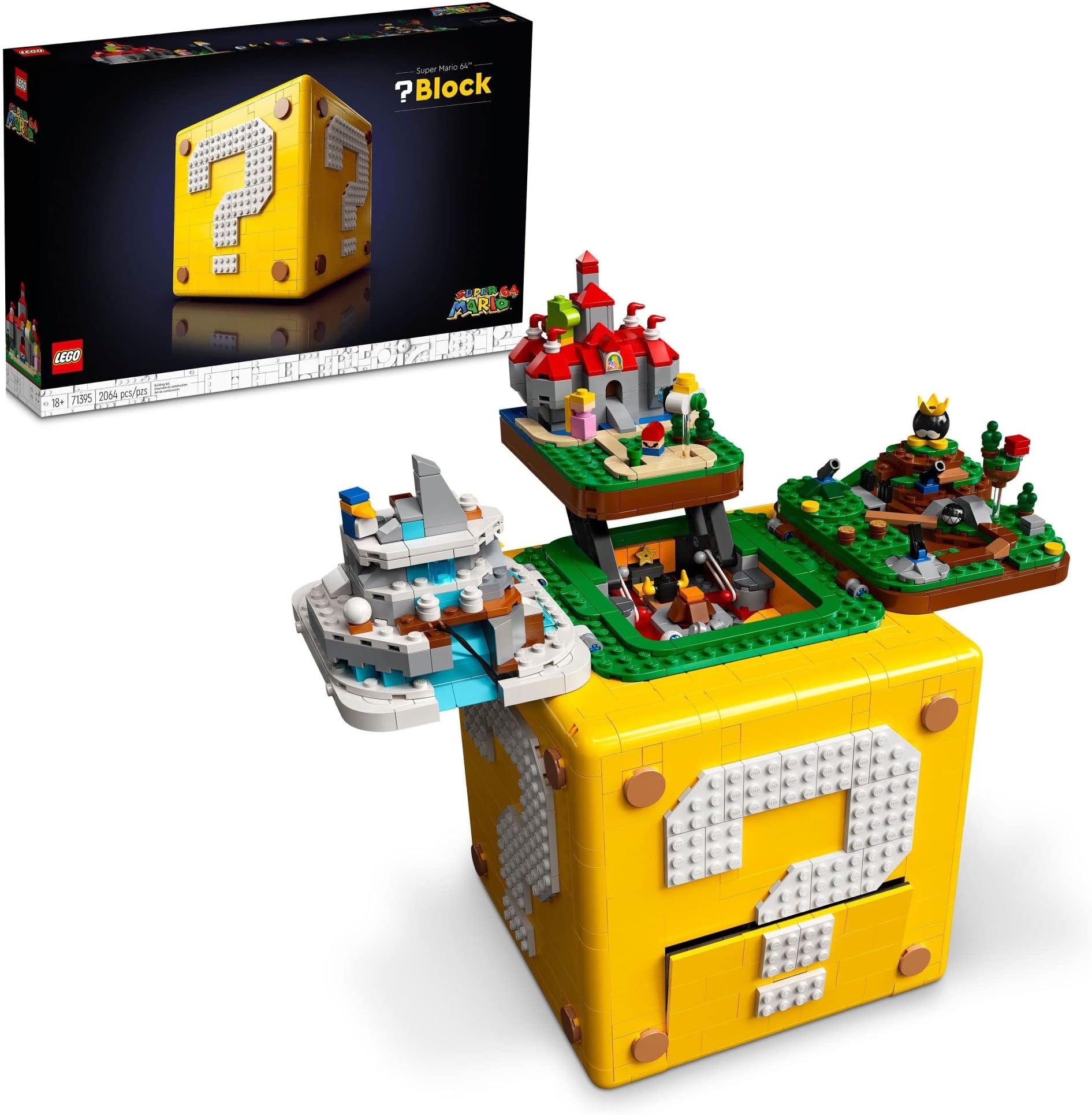 Super Mario 64 Question Mark Block Building Set - Video Game Model Set for Adult Fans, Ages 18+ - Includes 4 Microscale Game Levels W/ 10 Minifigures - 71395
