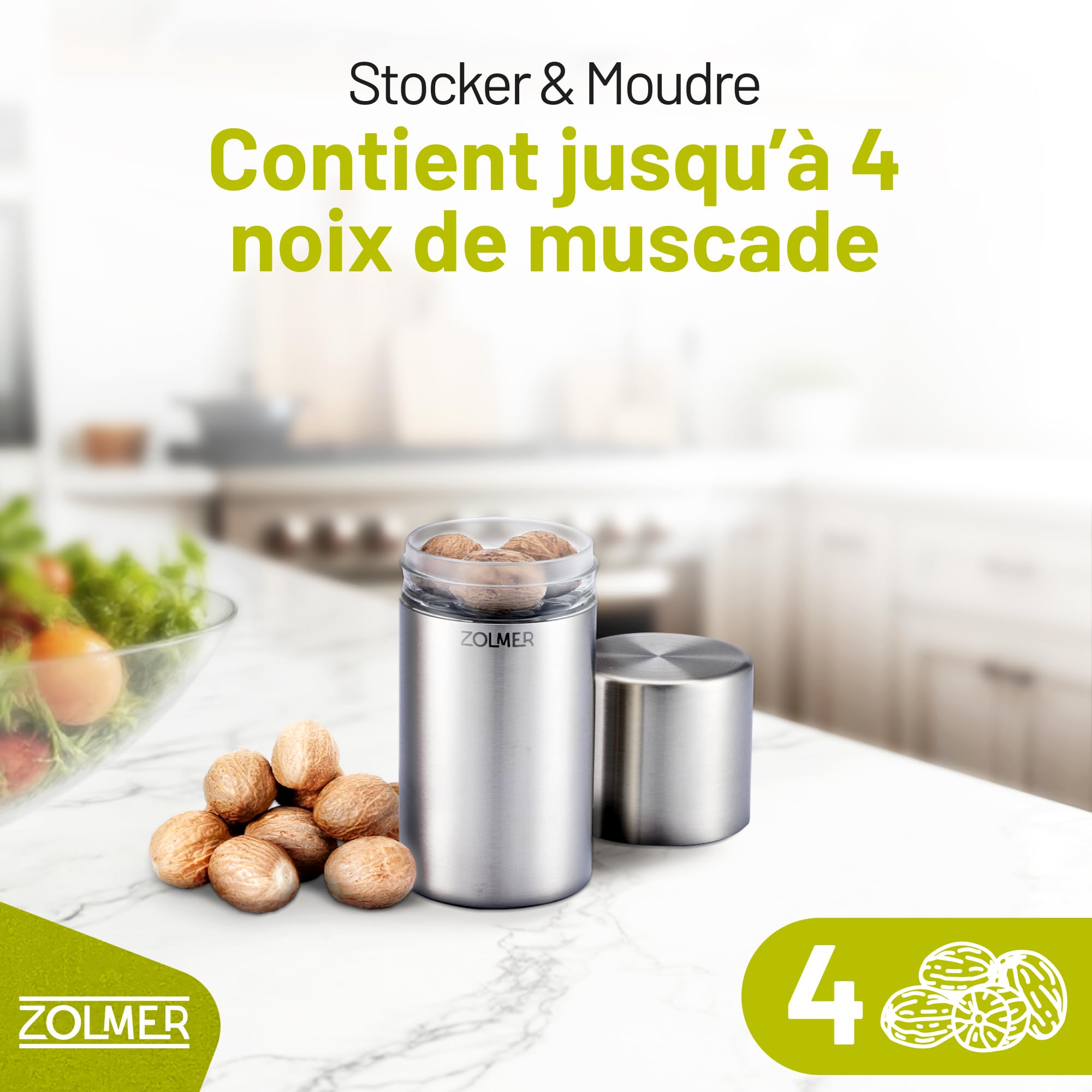 Moulin à Noix de Muscade Avec Récipient de Conservation | Broyeur Extra Tranchant Pour Poudre Fine | Râpe en Acier Inoxydable