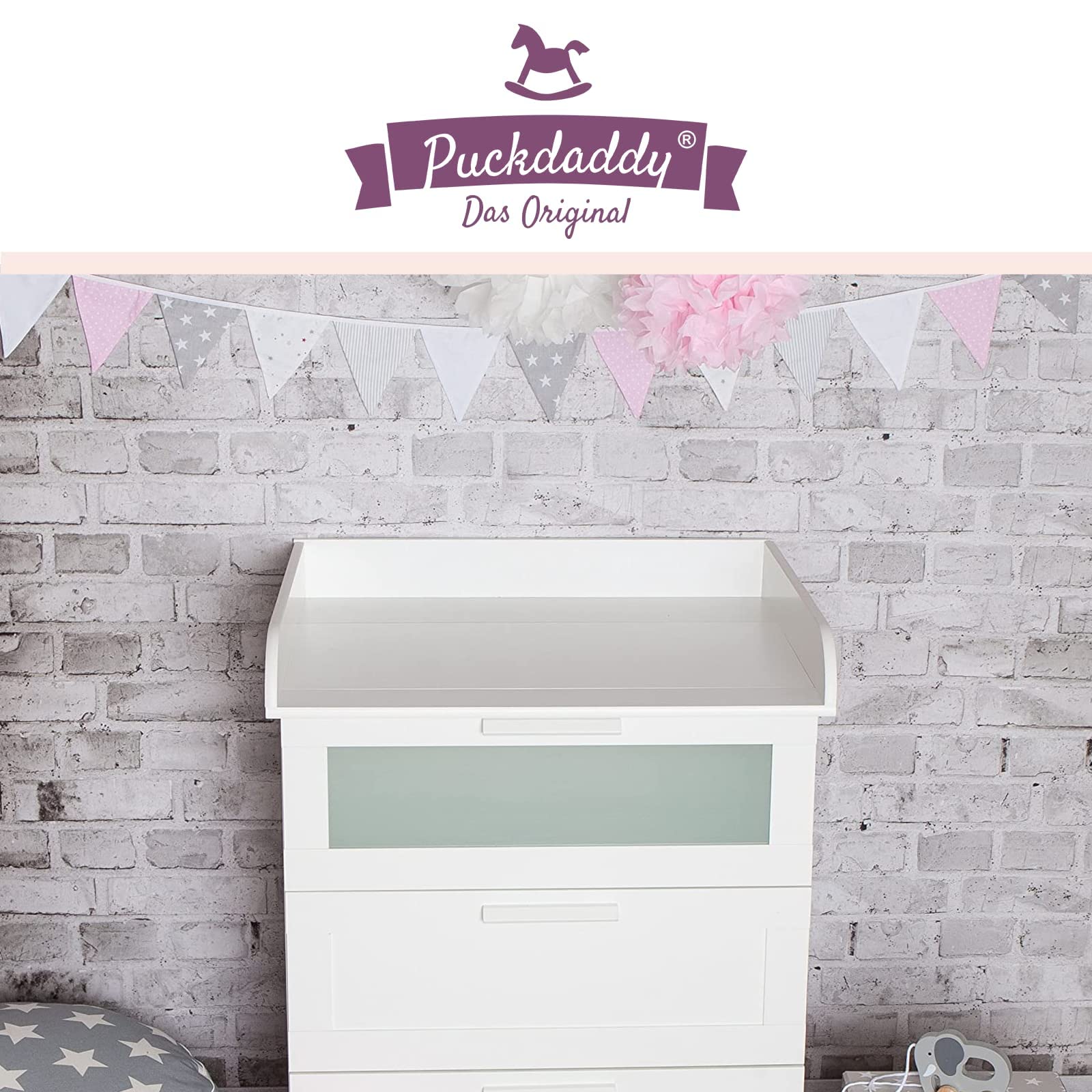 Puckdaddy Fridolin | Wickelaufsatz kompatibel mit IKEA Brimnes Kommoden (Tiefe: 46cm) u.Ä. | 78x70x10 cm | Wickelauflage aus MDF-Holz | Premium Wickelaufsatz inkl. Montagematerial zur Wandmontage