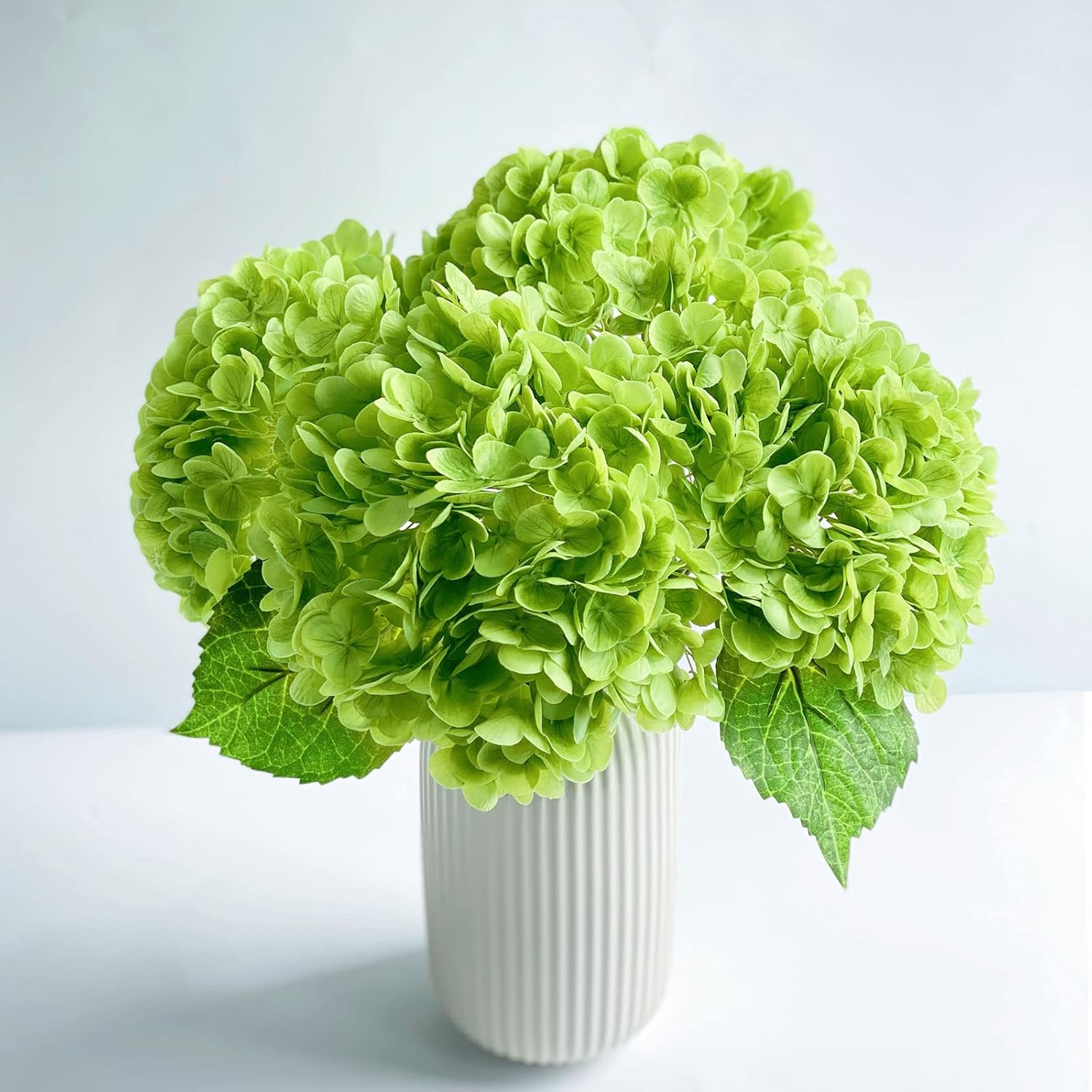 YalzoneMet 3 Pcs 21 inch Artificial Dark Green Hydrangea Natural Lifelike Real Touch Faux Large Royal Hydrangea for Home Party Outdoor Wedding Decor Table Centerpiece Artificial Flower