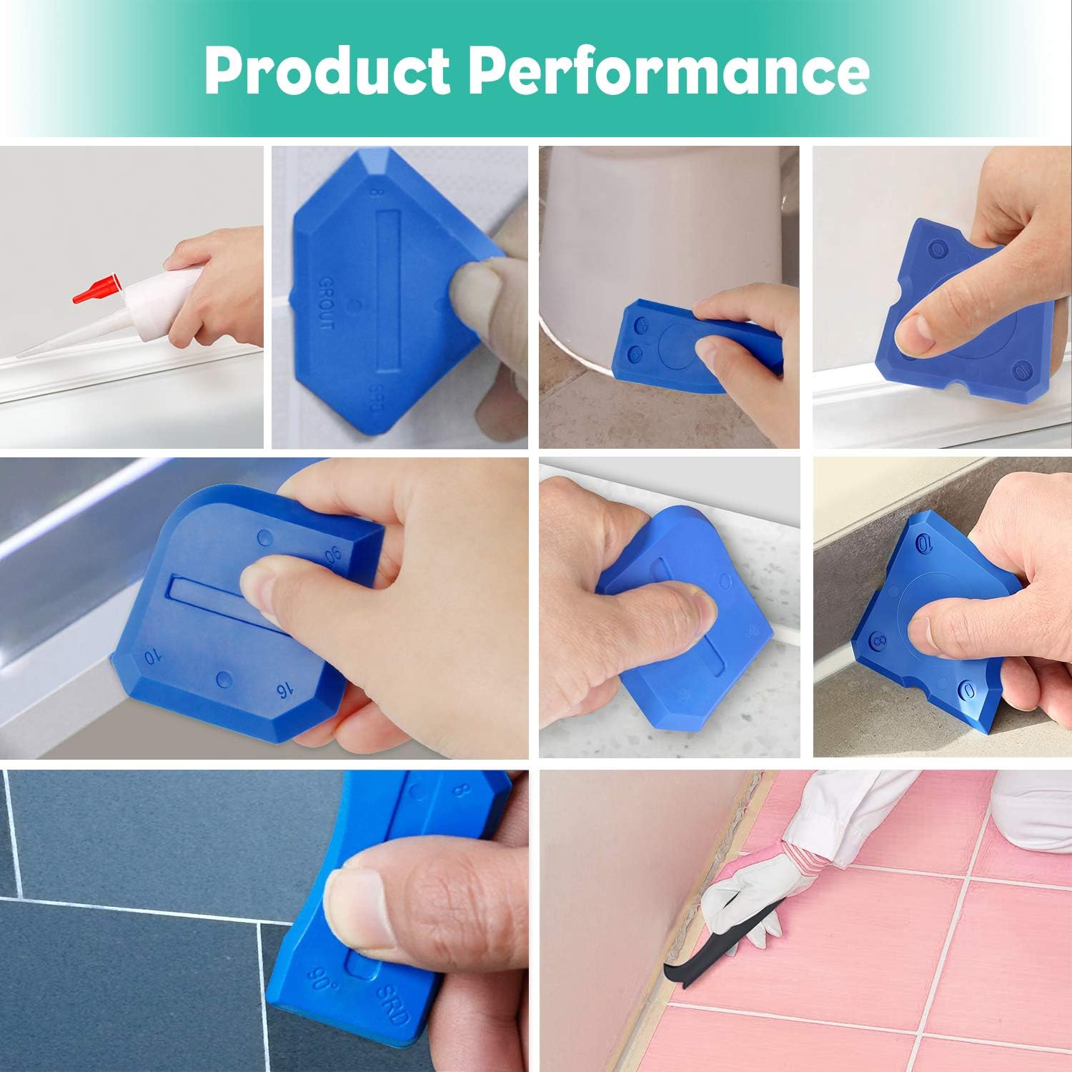 Vibit 4 Pack Caulking Tool Kit Silicone Sealant Finishing Tools & Caulk Remover for Kitchen Bathroom Window Shower and Sink Joint Sealing