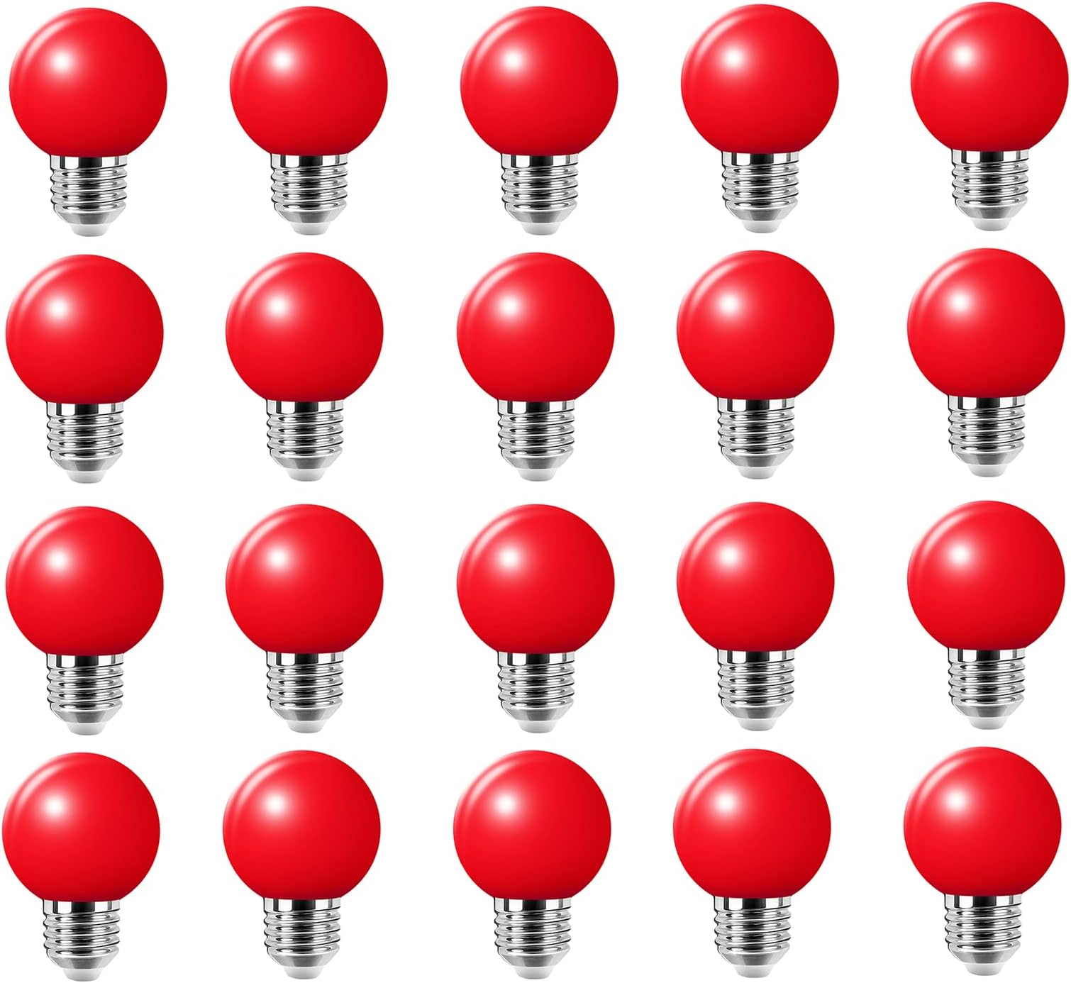 Jitouhu 20 Pack e27 led Coloured Light Bulb, g45 red Light Bulb, Golf Ball Lamp, Non-dimmable, This Decorative Light Bulb is Suitable for Interior Home Decoration and Outdoor Decoration