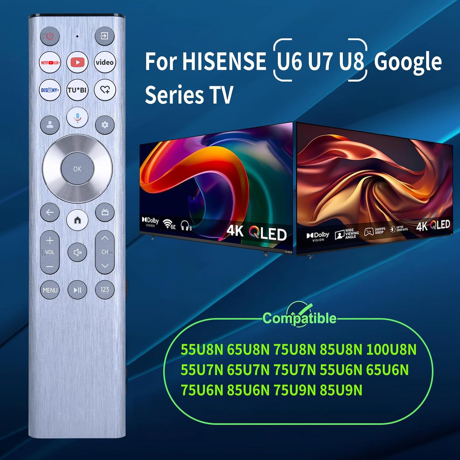 ERF6A80 zamienny pilot do telewizora z podświetleniem głosowym do Hisense, do Hisense U6 U7 U8 serii A7 Mini-LED ULED 4K UHD Google Smart TV