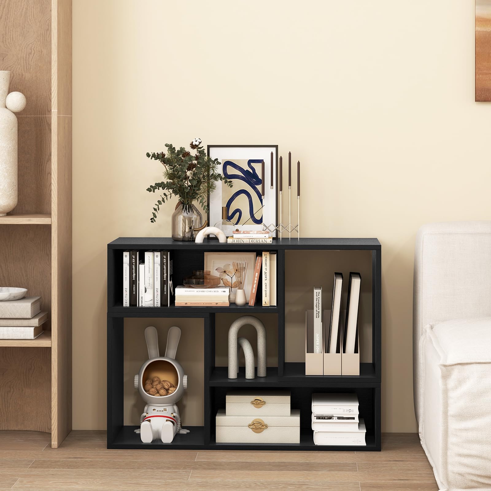 KOMFOTTEU Mobile TV Soggiorno Liberamente Combinabile da 2 Pezzi, Mobiletto TV Multifunzione per TV fino a 60”, Mobile Porta TV in Legno con Vani Aperti e Chiusi, per Camera da Letto (Nero)