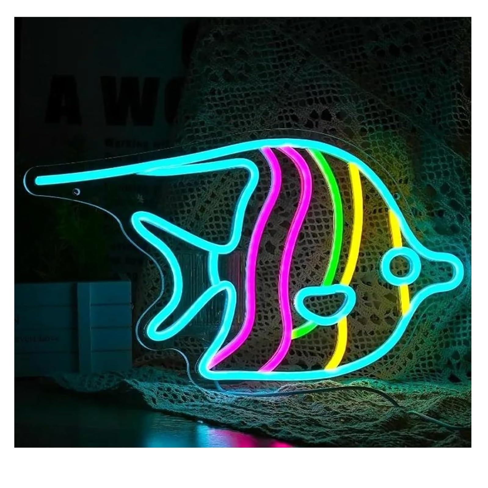 Per insegna al neon per pesci farfalla, luce artistica Per marina, per ristorante